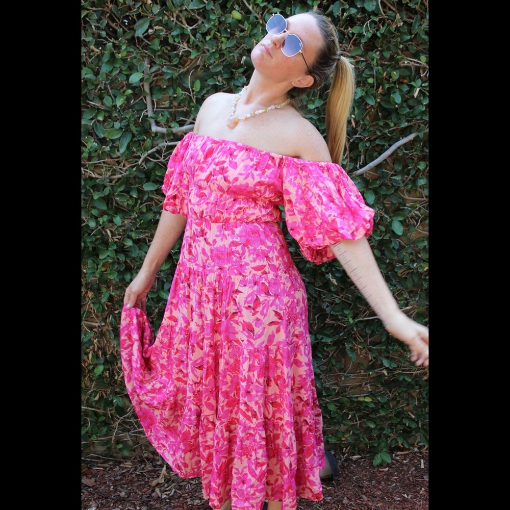 Esther & Co Pink Floral Summer Midi Dress